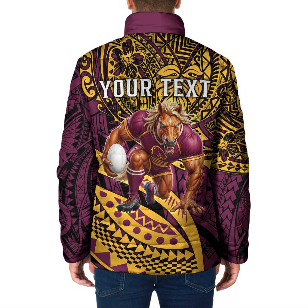 Personalised Brisbane Broncos Padded Jacket Polynesian Pattern Warrior Horse Rugby