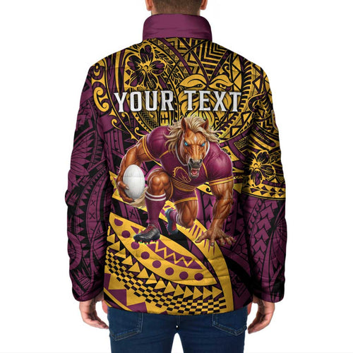Personalised Brisbane Broncos Padded Jacket Polynesian Pattern Warrior Horse Rugby