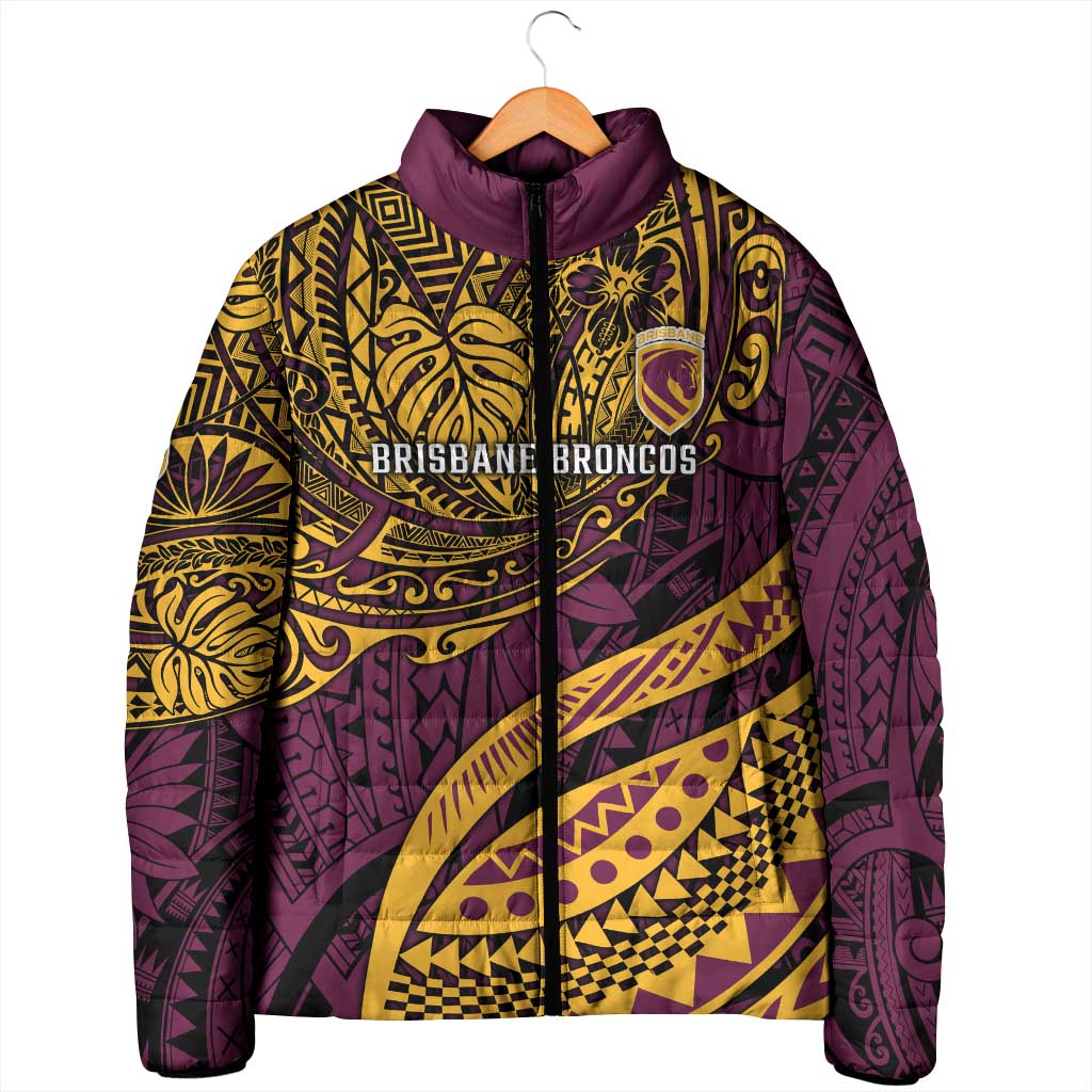 Personalised Brisbane Broncos Padded Jacket Polynesian Pattern Warrior Horse Rugby