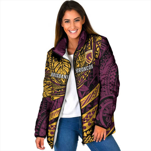 Personalised Brisbane Broncos Padded Jacket Polynesian Pattern Warrior Horse Rugby