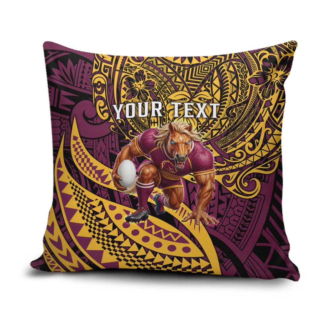 Personalised Brisbane Broncos Pillow Cover Polynesian Pattern Warrior Horse Rugby