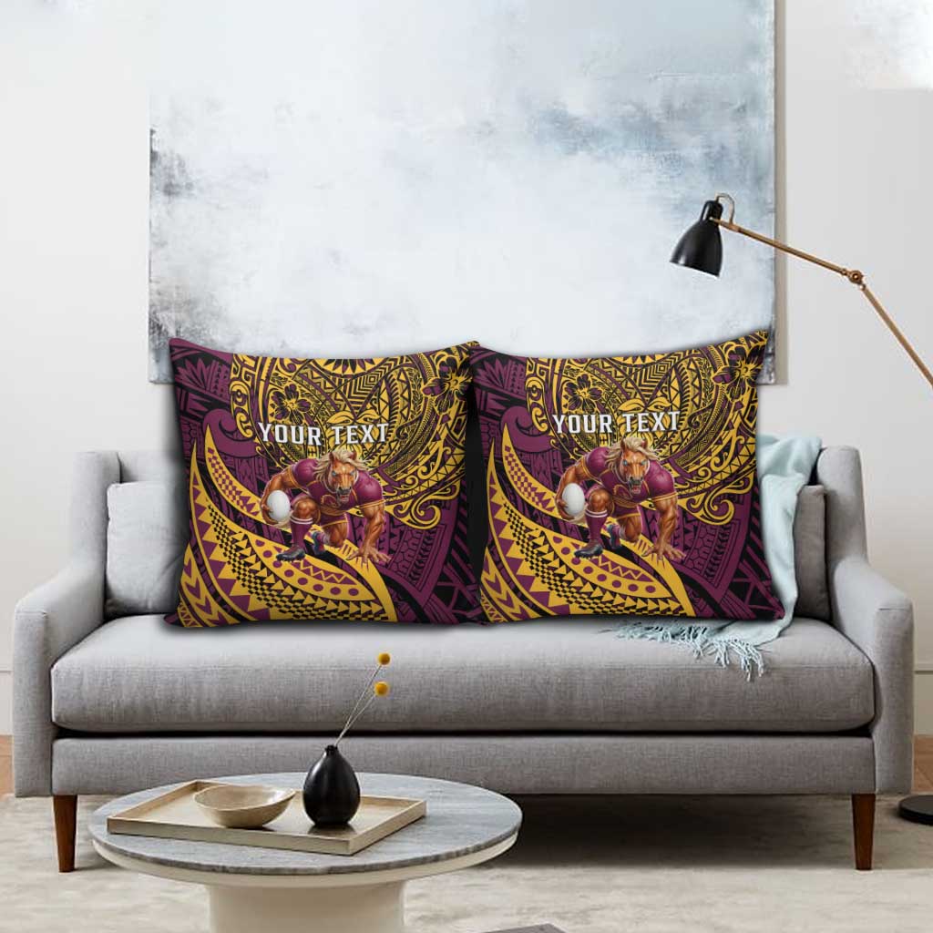 Personalised Brisbane Broncos Pillow Cover Polynesian Pattern Warrior Horse Rugby