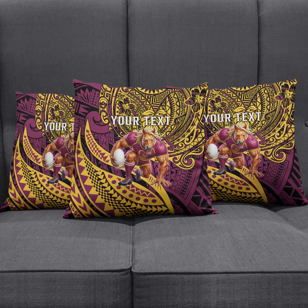 Personalised Brisbane Broncos Pillow Cover Polynesian Pattern Warrior Horse Rugby