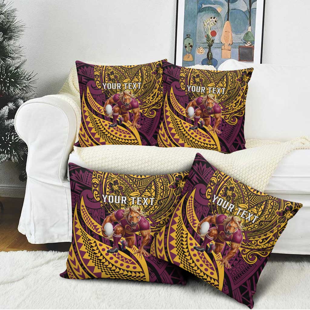 Personalised Brisbane Broncos Pillow Cover Polynesian Pattern Warrior Horse Rugby