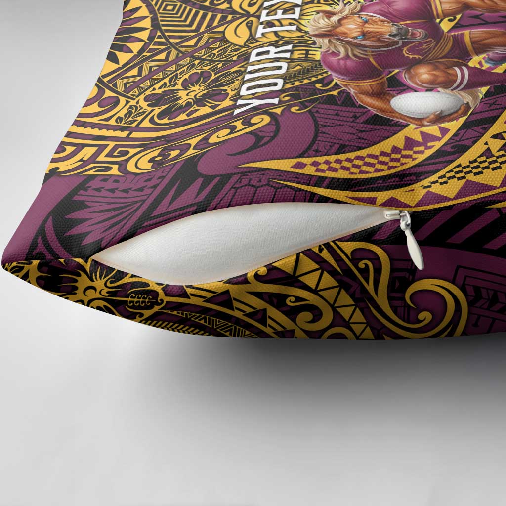 Personalised Brisbane Broncos Pillow Cover Polynesian Pattern Warrior Horse Rugby