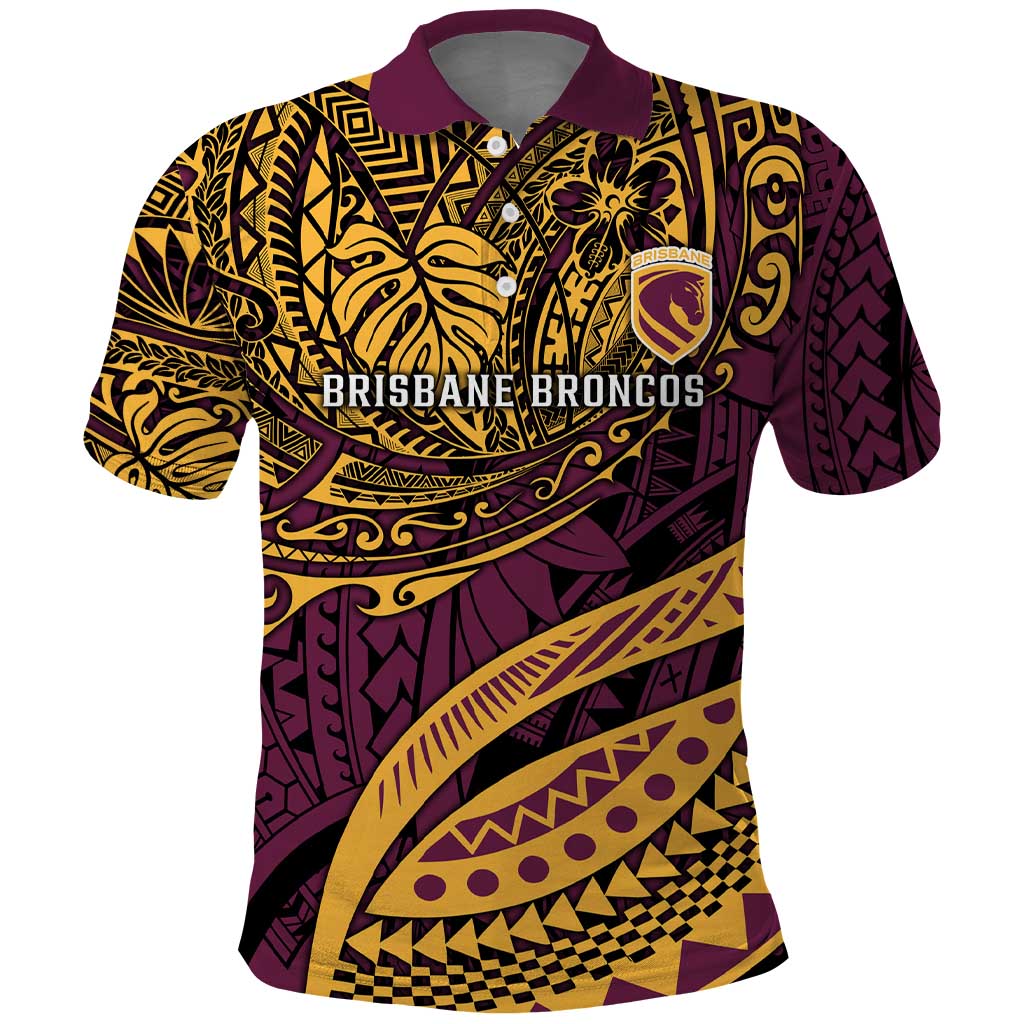 Personalised Brisbane Broncos Polo Shirt Polynesian Pattern Warrior Horse Rugby