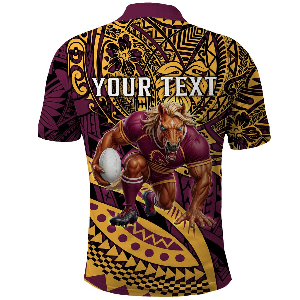Personalised Brisbane Broncos Polo Shirt Polynesian Pattern Warrior Horse Rugby