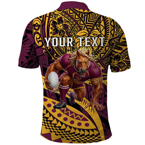Personalised Brisbane Broncos Polo Shirt Polynesian Pattern Warrior Horse Rugby