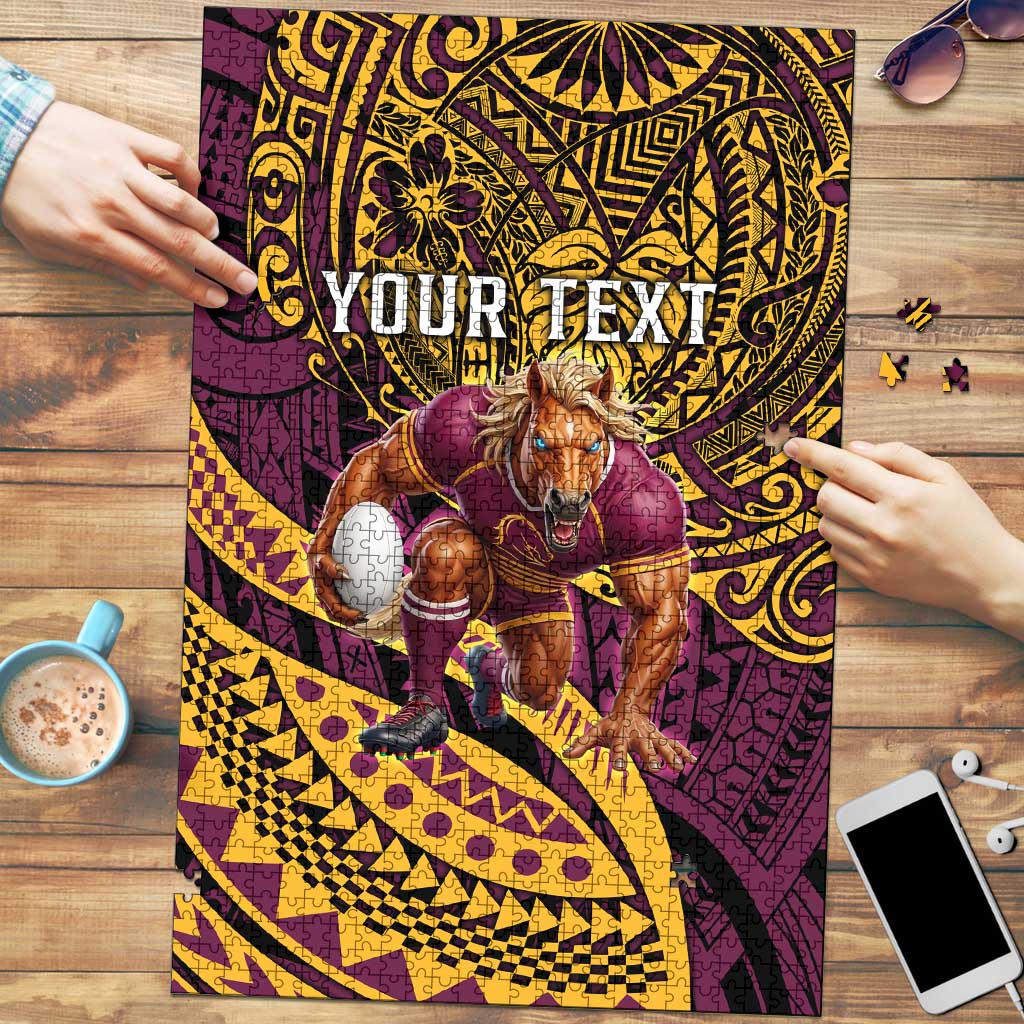Personalised Brisbane Broncos Puzzle Polynesian Pattern Warrior Horse Rugby