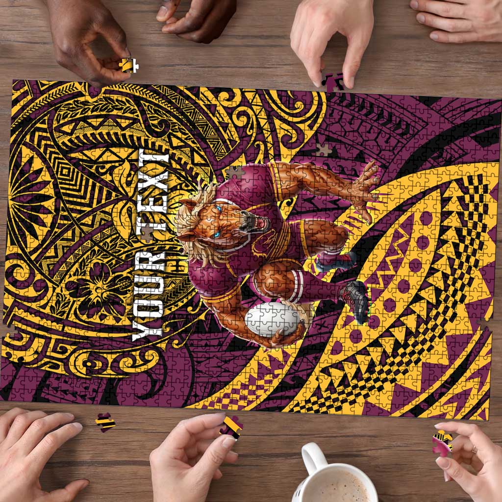 Personalised Brisbane Broncos Puzzle Polynesian Pattern Warrior Horse Rugby