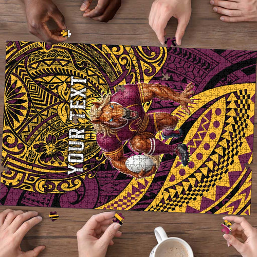 Personalised Brisbane Broncos Puzzle Polynesian Pattern Warrior Horse Rugby