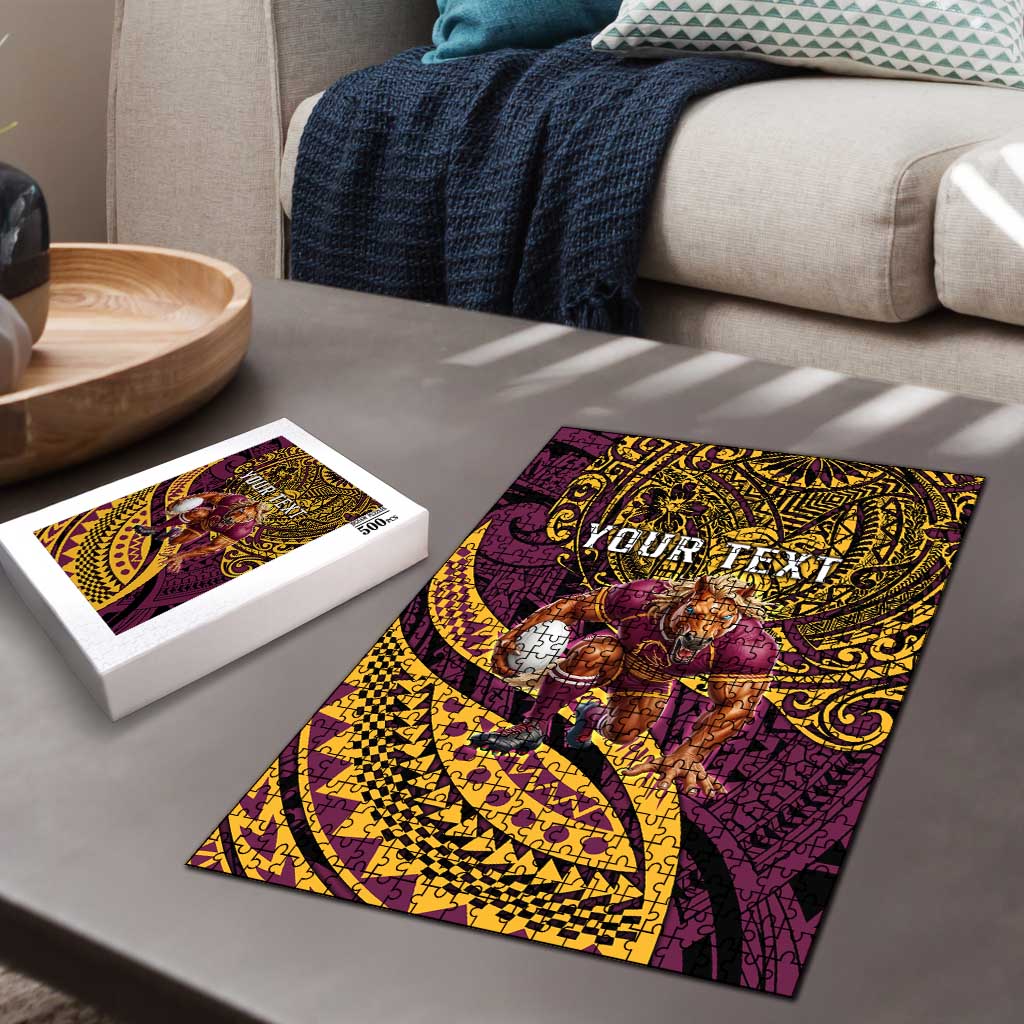 Personalised Brisbane Broncos Puzzle Polynesian Pattern Warrior Horse Rugby