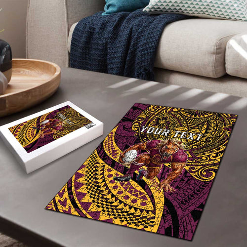 Personalised Brisbane Broncos Puzzle Polynesian Pattern Warrior Horse Rugby