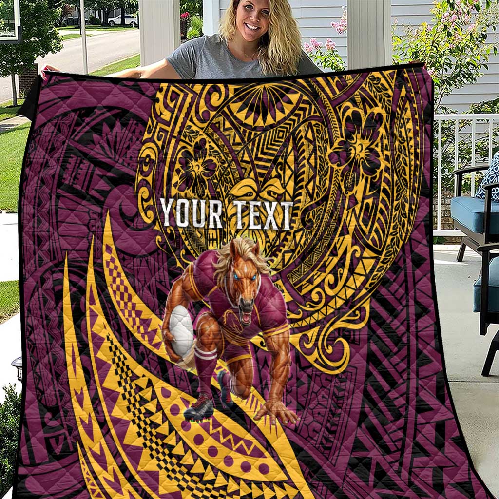 Personalised Brisbane Broncos Quilt Polynesian Pattern Warrior Horse Rugby