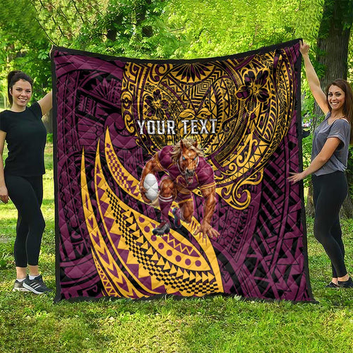 Personalised Brisbane Broncos Quilt Polynesian Pattern Warrior Horse Rugby