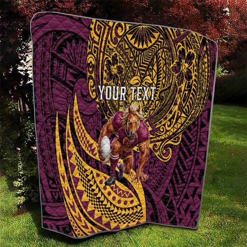 Personalised Brisbane Broncos Quilt Polynesian Pattern Warrior Horse Rugby