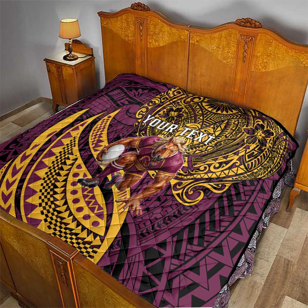 Personalised Brisbane Broncos Quilt Polynesian Pattern Warrior Horse Rugby