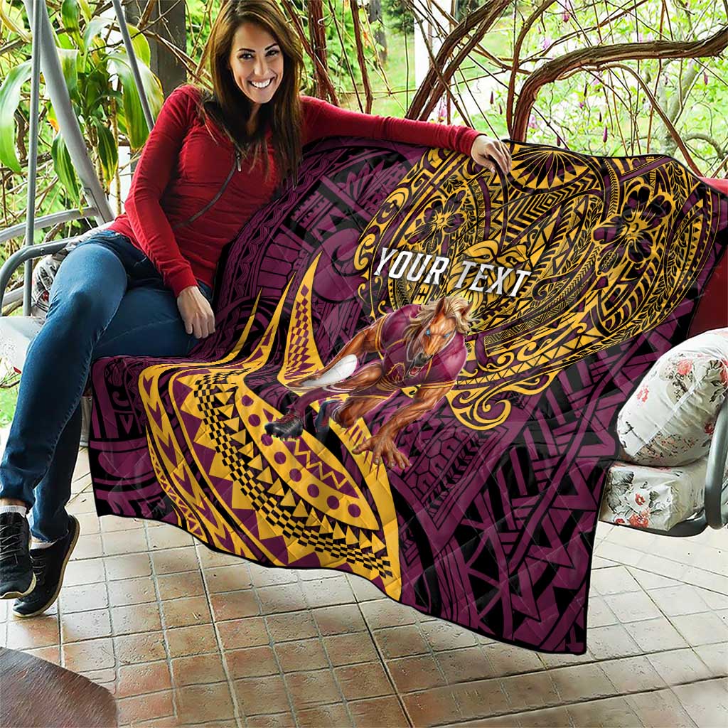 Personalised Brisbane Broncos Quilt Polynesian Pattern Warrior Horse Rugby