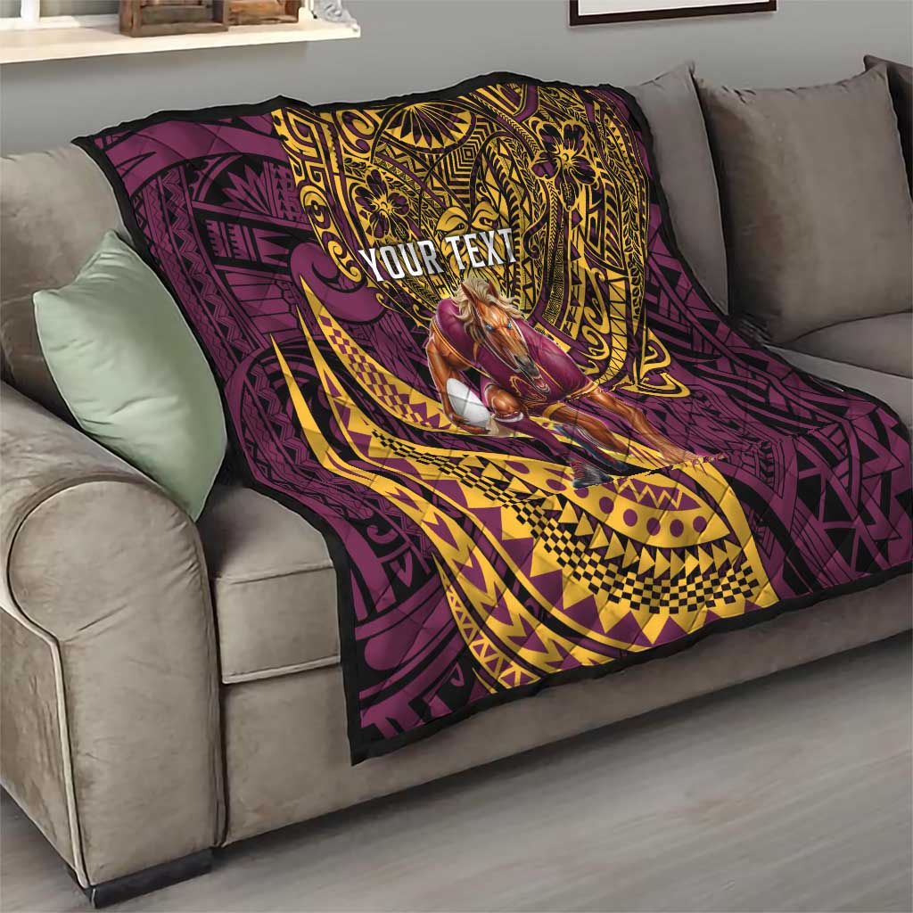 Personalised Brisbane Broncos Quilt Polynesian Pattern Warrior Horse Rugby