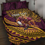 Personalised Brisbane Broncos Quilt Bed Set Polynesian Pattern Warrior Horse Rugby
