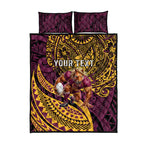 Personalised Brisbane Broncos Quilt Bed Set Polynesian Pattern Warrior Horse Rugby