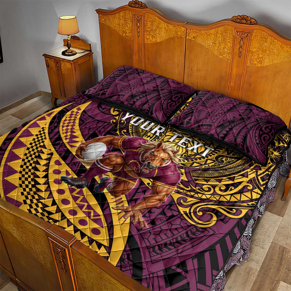 Personalised Brisbane Broncos Quilt Bed Set Polynesian Pattern Warrior Horse Rugby