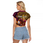 Personalised Brisbane Broncos Raglan Cropped T Shirt Polynesian Pattern Warrior Horse Rugby