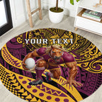 Personalised Brisbane Broncos Round Carpet Polynesian Pattern Warrior Horse Rugby