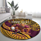 Personalised Brisbane Broncos Round Carpet Polynesian Pattern Warrior Horse Rugby
