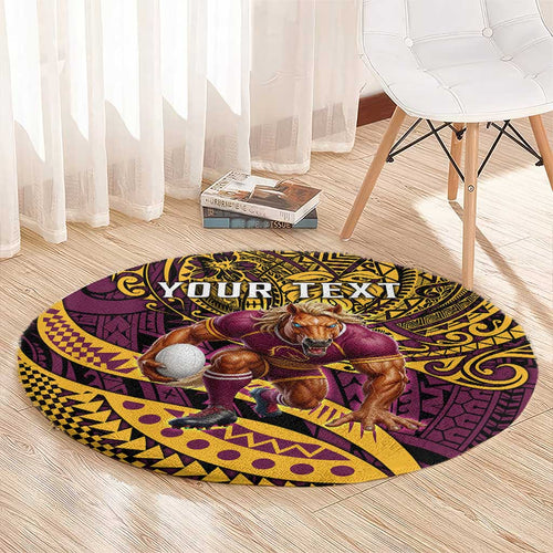 Personalised Brisbane Broncos Round Carpet Polynesian Pattern Warrior Horse Rugby