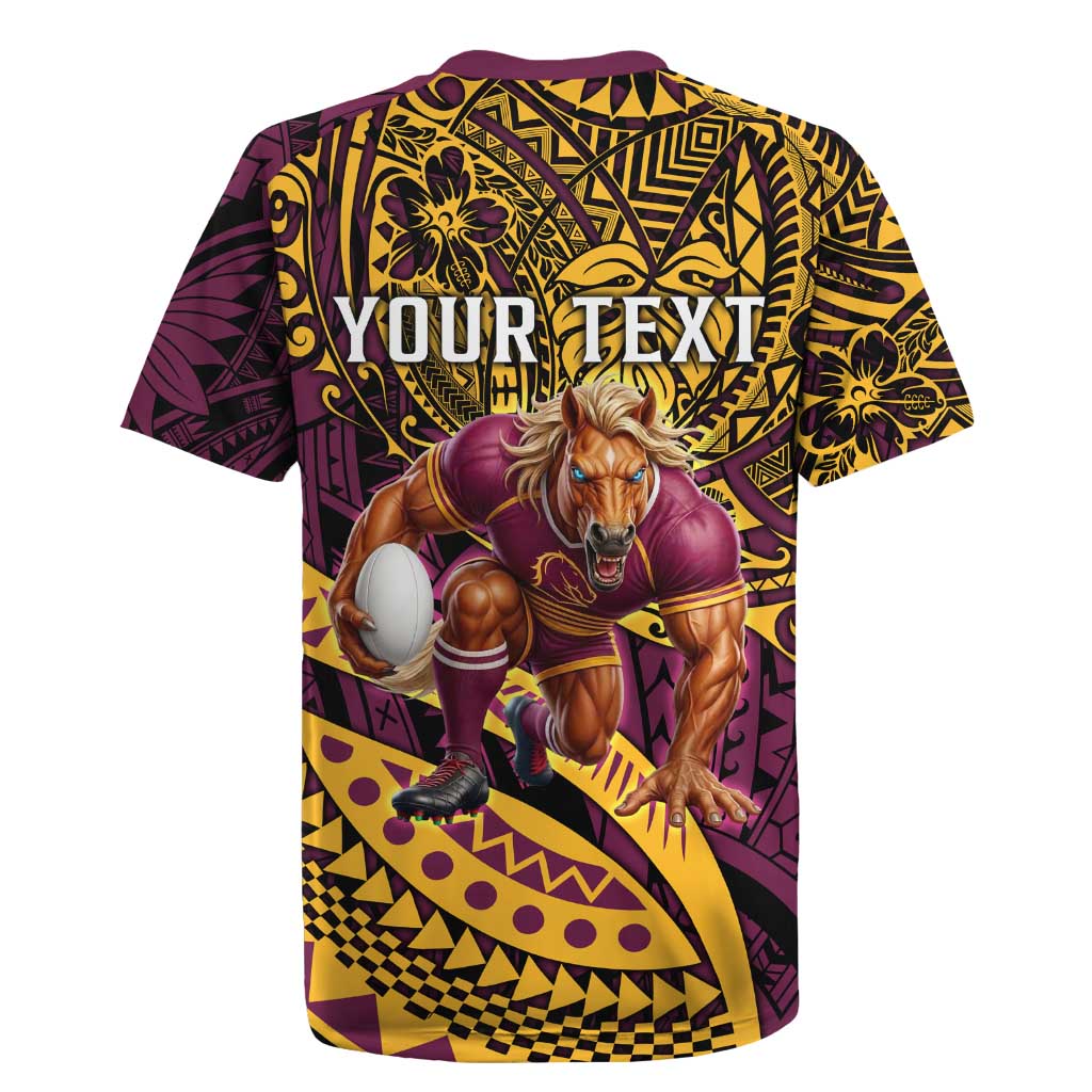 Personalised Brisbane Broncos Rugby Jersey Polynesian Pattern Warrior Horse Rugby
