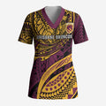 Personalised Brisbane Broncos Scrub Top Polynesian Pattern Warrior Horse Rugby