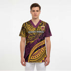 Personalised Brisbane Broncos Scrub Top Polynesian Pattern Warrior Horse Rugby