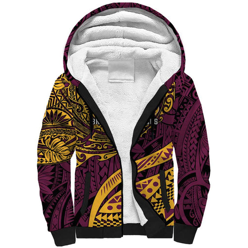 Personalised Brisbane Broncos Sherpa Hoodie Polynesian Pattern Warrior Horse Rugby
