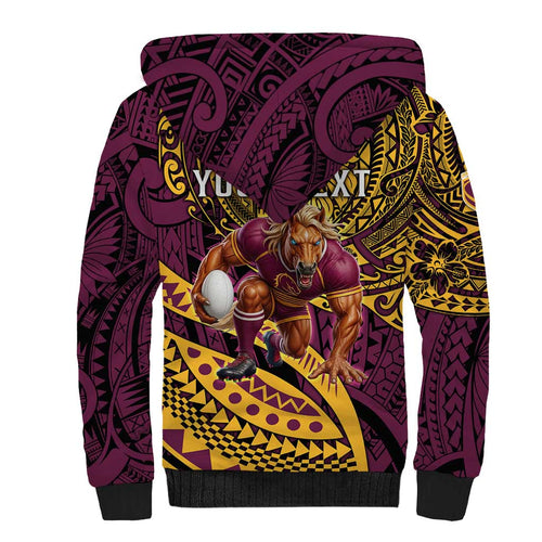 Personalised Brisbane Broncos Sherpa Hoodie Polynesian Pattern Warrior Horse Rugby
