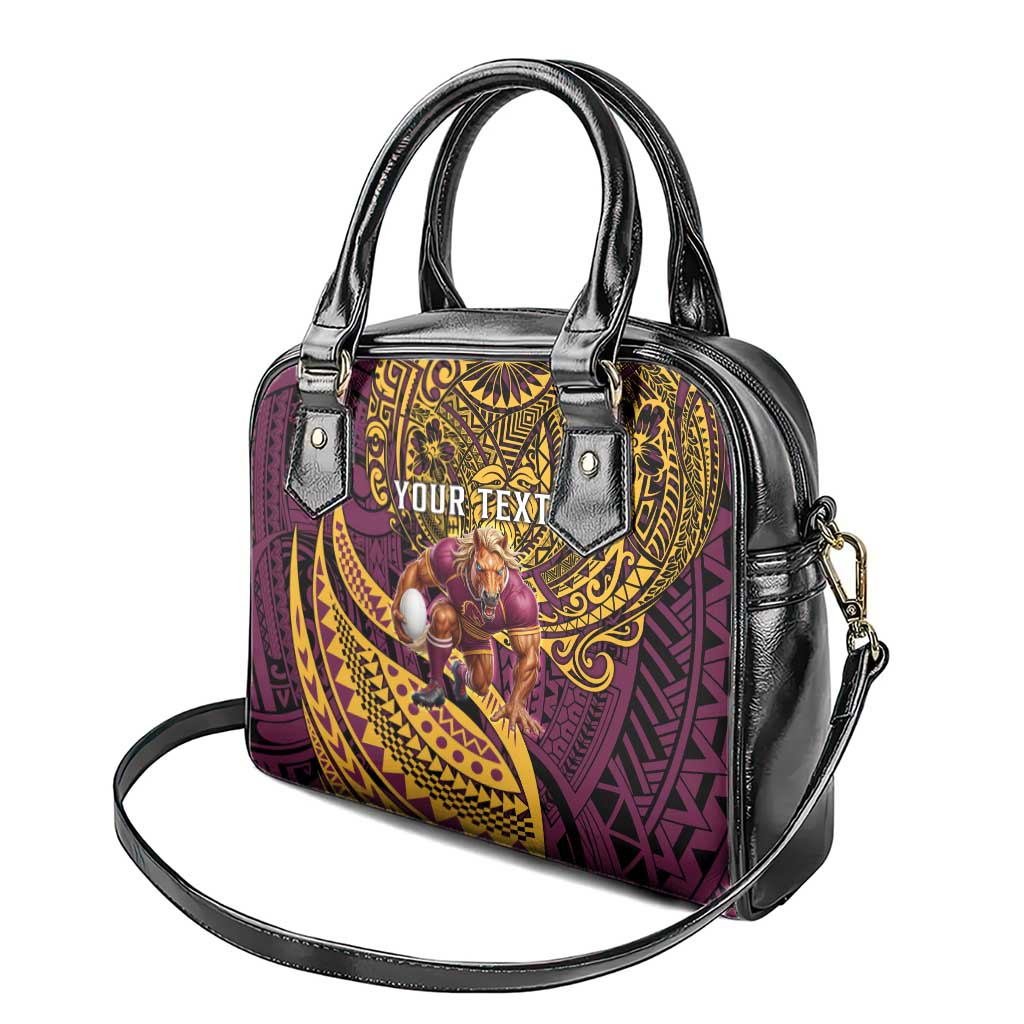 Personalised Brisbane Broncos Shoulder Handbag Polynesian Pattern Warrior Horse Rugby