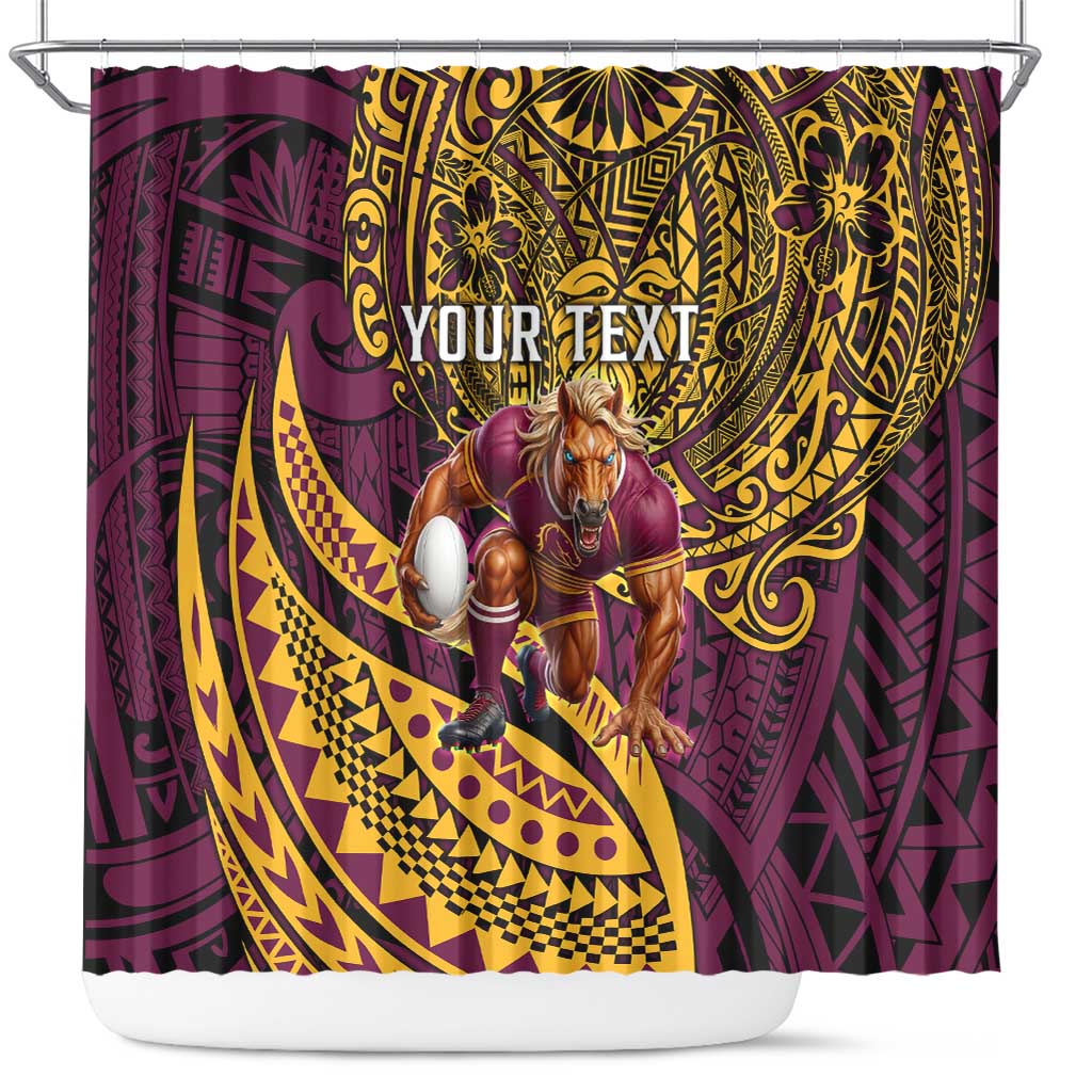 Personalised Brisbane Broncos Shower Curtain Polynesian Pattern Warrior Horse Rugby