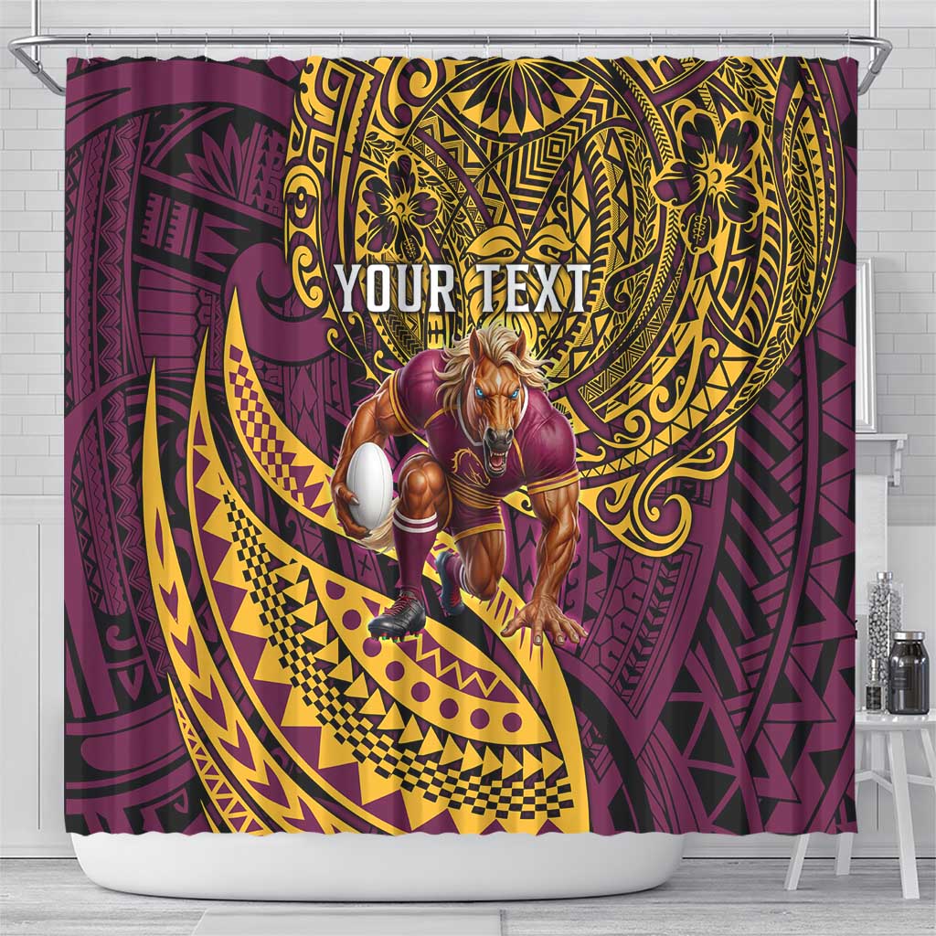 Personalised Brisbane Broncos Shower Curtain Polynesian Pattern Warrior Horse Rugby
