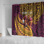 Personalised Brisbane Broncos Shower Curtain Polynesian Pattern Warrior Horse Rugby