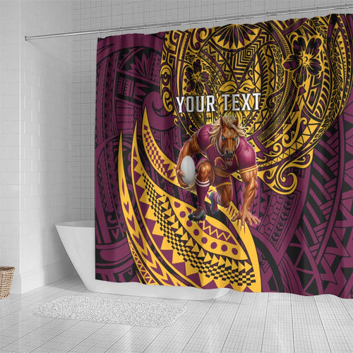 Personalised Brisbane Broncos Shower Curtain Polynesian Pattern Warrior Horse Rugby