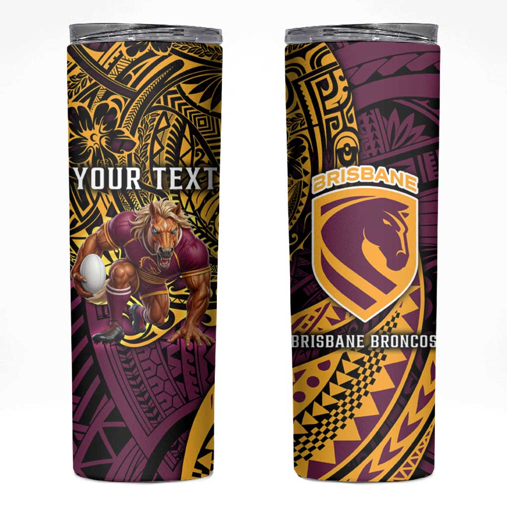 Personalised Brisbane Broncos Skinny Tumbler Polynesian Pattern Warrior Horse Rugby