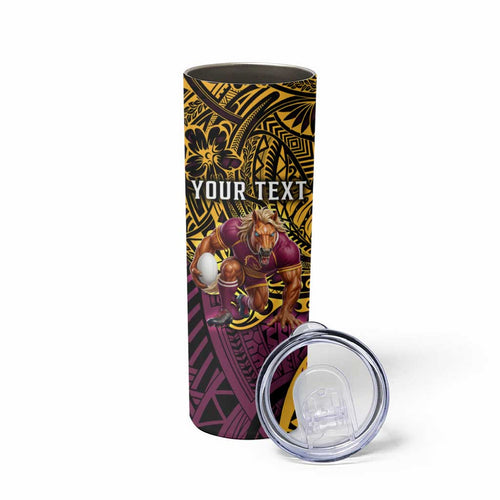Personalised Brisbane Broncos Skinny Tumbler Polynesian Pattern Warrior Horse Rugby