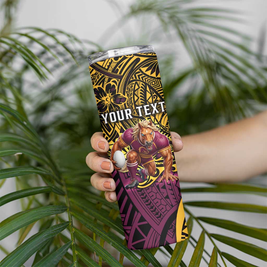Personalised Brisbane Broncos Skinny Tumbler Polynesian Pattern Warrior Horse Rugby