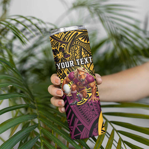 Personalised Brisbane Broncos Skinny Tumbler Polynesian Pattern Warrior Horse Rugby