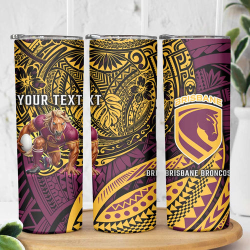 Personalised Brisbane Broncos Skinny Tumbler Polynesian Pattern Warrior Horse Rugby