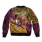 Personalised Brisbane Broncos Sleeve Zip Bomber Jacket Polynesian Pattern Warrior Horse Rugby