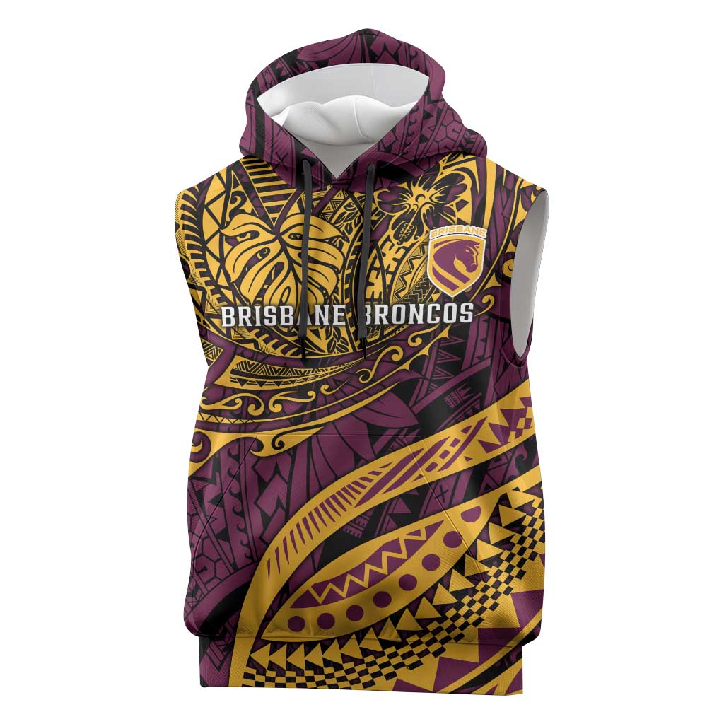 Personalised Brisbane Broncos Sleeveless Hoodie Polynesian Pattern Warrior Horse Rugby