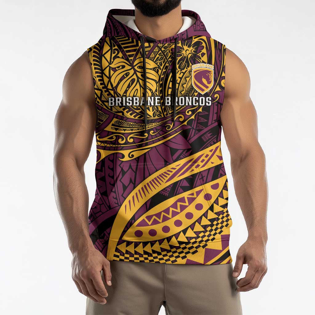 Personalised Brisbane Broncos Sleeveless Hoodie Polynesian Pattern Warrior Horse Rugby