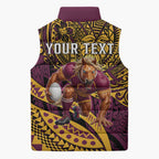 Personalised Brisbane Broncos Sleeveless Puffer Jacket Polynesian Pattern Warrior Horse Rugby