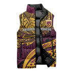 Personalised Brisbane Broncos Sleeveless Puffer Jacket Polynesian Pattern Warrior Horse Rugby